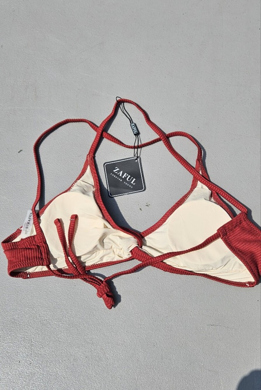 Zaful Ribbed Bikini Top — Rust Red - Picture 2 of 3